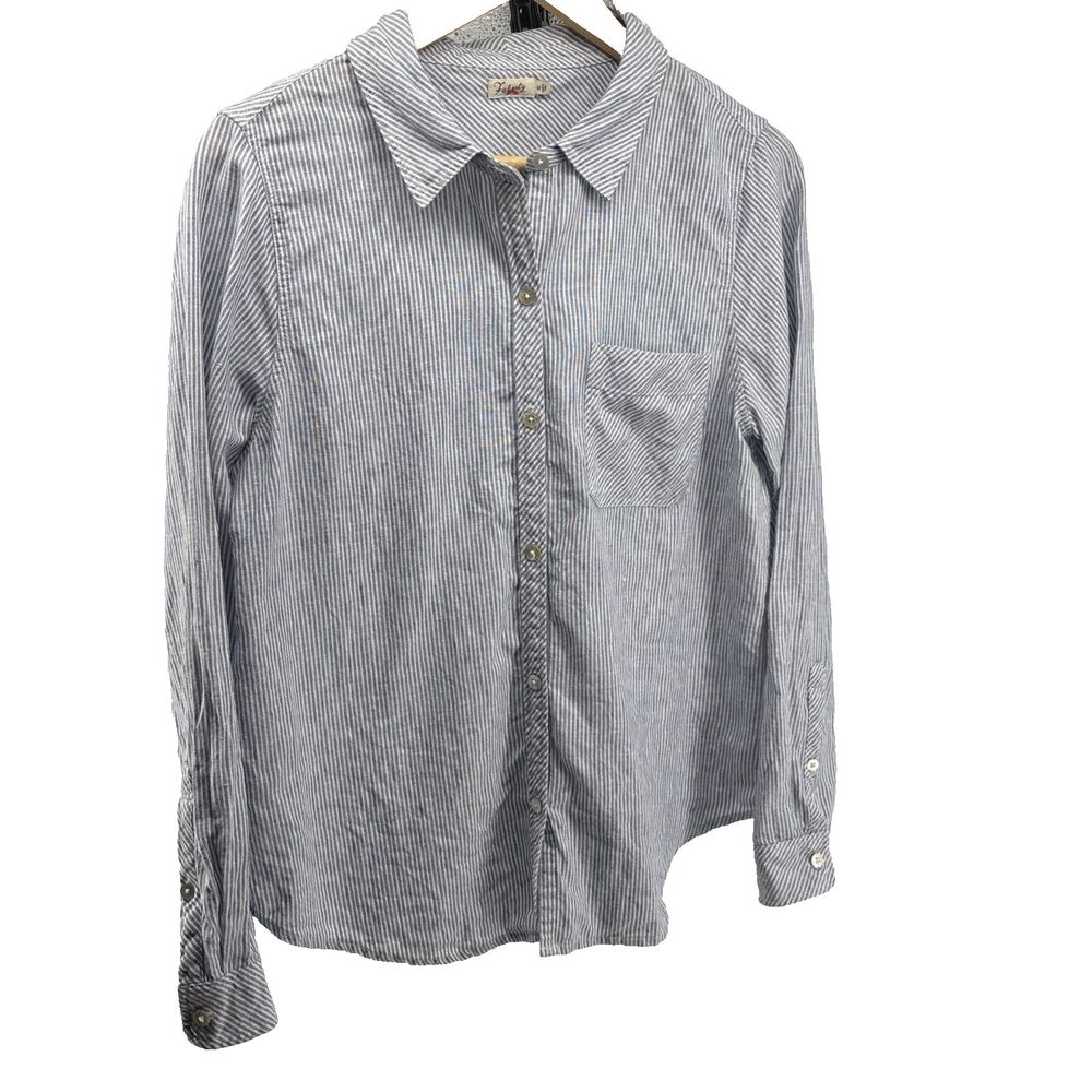 Faherty Women's Del Mar Linen Shirt Blue Mini Stripe Size M